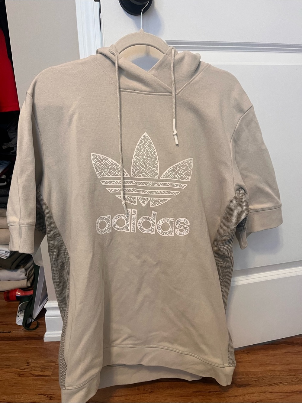 adidas Men’s Trefoil Short-Sleeve Hoodie in Taupe